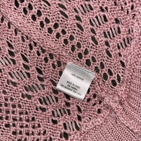 Signature by Robbie Bee Cardigan Sweater Women's 10 Pink Crochet Knitted Boho - Picture 7 of 7